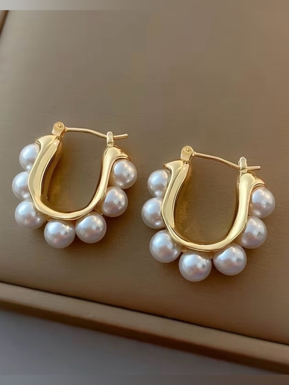 Gold Tone Pearl Hoop Earrings – Elegant Classic Statement Jewelry